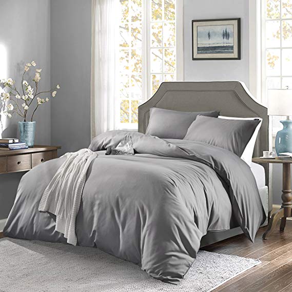 OAITE Duvet Cover,Protects and Covers your Comforter/Duvet Insert,Luxury 100% Super Soft Microfiber,King Size,Color Silver Gray,3 Piece Duvet Cover Set Includes 2 Pillow Shams