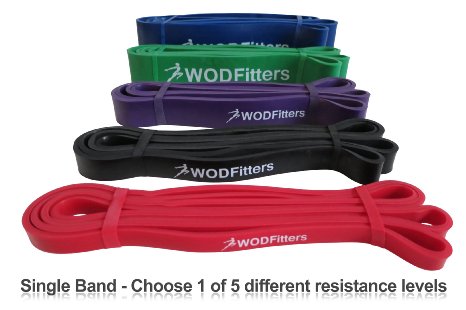 WODFitters Pull Up Assist Band Stretch Resistance Band - Mobility Band - Powerlifting Bands - Extra Durable and Top Rated Pull-Up Assist Bands - Works with Any Pullup Station - with eGuide - SINGLE BAND