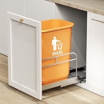 Pull Out Trash Can Under Cabinet, Heavy Duty Door Mounting Slide Out Trash Can Kit for Kitchen, Sink, Drawer -Trash Can Not Included, Requires Minimum Cabinets Opening 12" W X 18" D