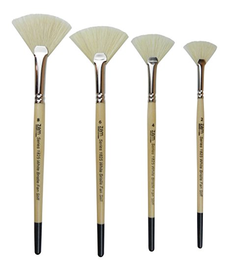 White Bristle Stiff Fan Brush Set Size 2,4,6,8