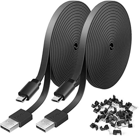 2 Pack 10FT Power Extension Cable for WyzeCam, WyzeCam Pan, KasaCam Indoor, NestCam Indoor, Yi Camera, Blink, Cloud Cam, USB to Micro USB Durable Charging and Data Sync Cord (Black)