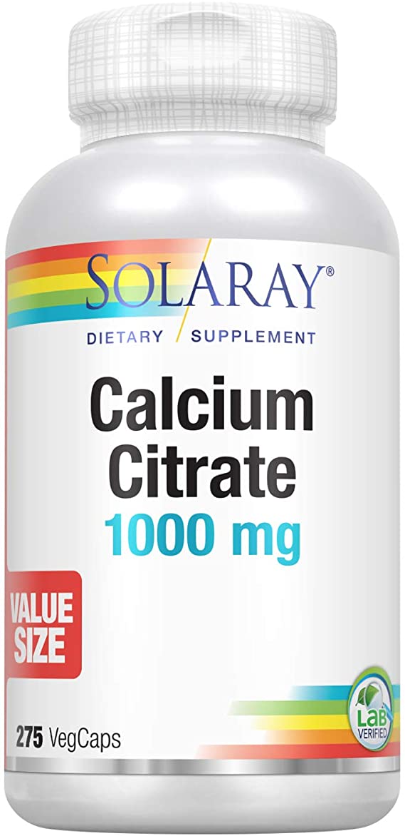 Solaray Calcium Citrate 1000 mg | Healthy Teeth, Bones, Nerve, Muscle & Heart Function Support | 68 Serv, 275 VegCaps