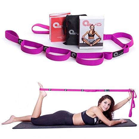 Yoga EVO Elastic Stretching Strap with 10 Flexible Loops   eBook & 35 Online Stretch Video Exercises and Pilates Workouts