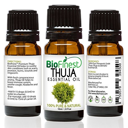 Biofinest Thuja Essential Oil - 100% Pure Organic Therapeutic Grade - Best for Aromatherapy, Skin Care, Ease Stress PMS Cramps Bloating Mood Swing Joint Pain - FREE E-Book (10ml)