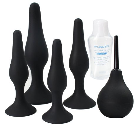 Butt Plug Kit with Free Sex Lube and Enema Bulb, Paloqueth Silicone 4 Pieces Anal Sex Toy with Suction Cup Base for Experienced Users and Beginners