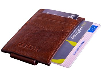 Small Mens Leather Wallet With Magnetic Money Clip & Credit Card Holder