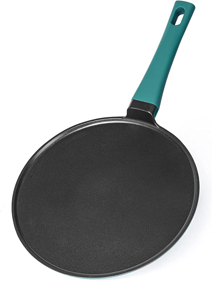 Sakuchi Crepe Pan Nonstick Tortilla Pancake 11-inch Dose Tawa Griddle Pan for Roti Induction Round Flat Skillet Pan (Green)