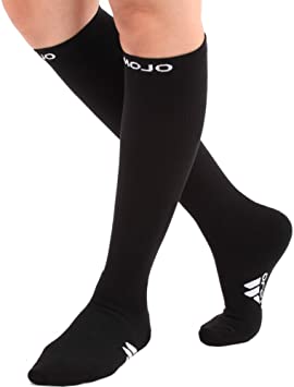 Mojo Compression Socks 4XL Plus Size – Knee High, 20-30mmHg, X-Extra Wide Calf & Ankle, Black – XXXX-Large Sports Compression Stockings Unisex
