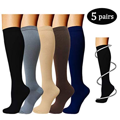 Compression Socks 3/5 Pairs For Women & Men-Best Compression Stockings For Running - 15-20mmHg