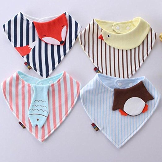 Cute Baby Bibs for Drooling and Teething with Adjustable Snaps,Absorbent Cotton,4 Pack Baby Bandana Drool Bibs Gift Set for Boys & Girls