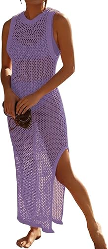 Bsubseach Crochet Cover Ups for Swimwear Women Hollow Out Swimsuit Coverup Backless Bikini Beach Dress