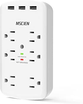 Wall Outlet Extender Surge Protector, Mscien 6 AC Multi Plug Outlet Wall Adapter with 3 USB(3.4A Total), Wall Mount Power Strip Outlet Splitter for Home Dorm Office Travel, 1800 Joules, ETL Listed