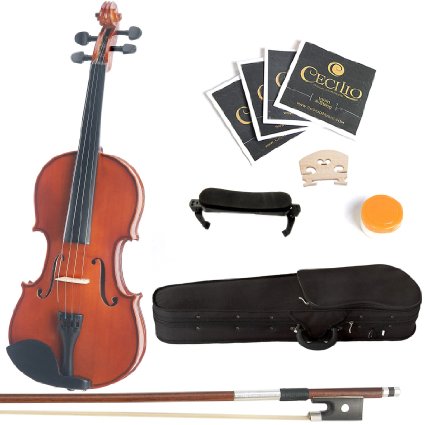 Mendini 1/2 MV200 Solid Wood Natural Varnish Violin with Hard Case, Shoulder Rest, Bow, Rosin and Extra Strings