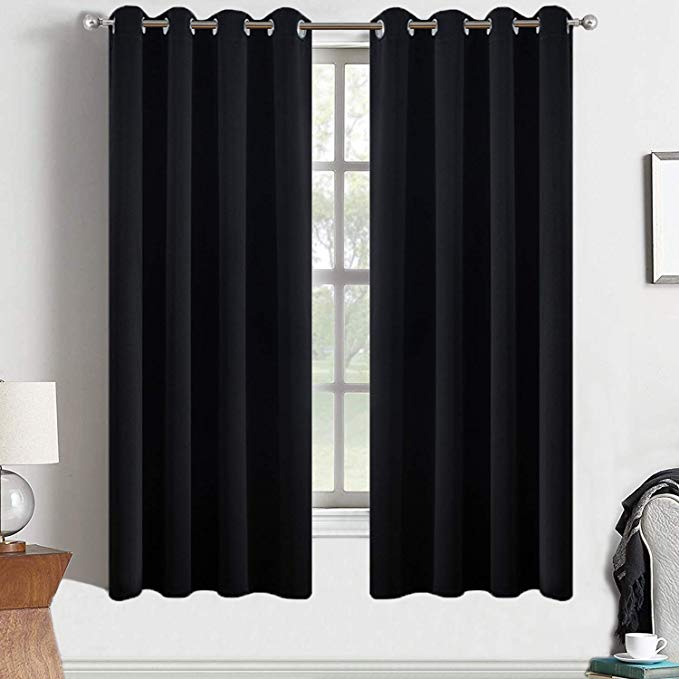 Yakamok Blackout Curtains for Living Room-Thermal Insulated with 8 Grommet,52 x 63 inch, Black, 2 Panels,2 Tie Backs Included