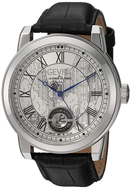 Gevril Washington Men's Swiss Automatic Black Leather Strap Watch, (Model: 2620L)