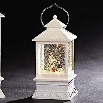 Roman Inc. 8.5"H LED White Lantern with Snowman Winter Scene Glitter Dome Snow Globe