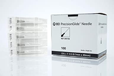 Becton Dickinson PrecisionGlide Needles, Regular Bevel, Black, 22G x 1.5", 0.7MM x 40MM, Sterile, 305156 (Case of 1000)