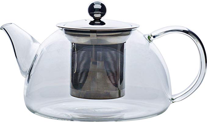 Redbird Artisan Small Glass Teapot with Stainless Steel Lid and Filter Basket - Microwave and Stovetop Safe Glass Tea Pot 600 mL/20 oz