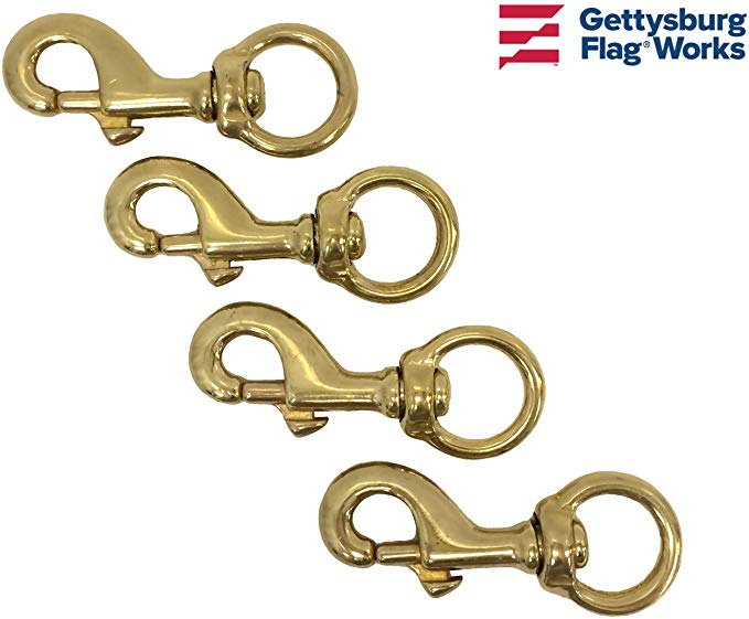 Four (4) Standard 3" Bronze Brass Flagpole Snap Clips to Attach Flag to Halyard Rope - 3" with Swivel Eyelet, Durable Brass Construction - Qty 4