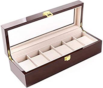 Feibrand Wooden Watch Box Storage for 6 Watches Case