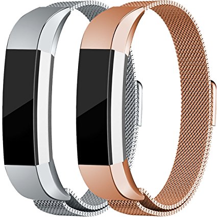 For Fitbit Alta HR and Alta Bands, Maledan Stainless Steel Milanese Loop Metal Replacement Accessories Bracelet Strap with Unique Magnet Lock for Fitbit Alta HR and Alta Large Small, Silver, Black, Gold, Rose Gold