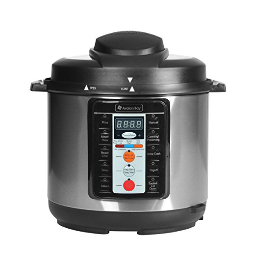 Avalon Bay 7-in-1 Easy Cook Pressure Cooker Slow Cooker Includes Steamer Rack and Stainless Steel Inner Pot, 6Qt, PC1000SS
