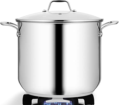 NutriChef Stainless Steel Cookware Stockpot-Heavy Duty Induction, Soup Pot with Lid, 19 Quart