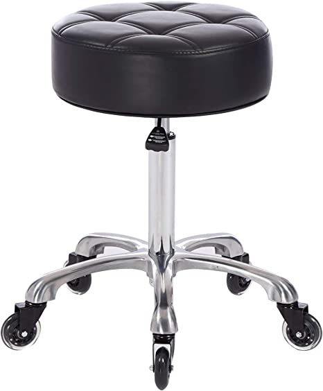 FRNIAMC Adjustable Salon Stool with Roller Style Wheels Hydraulic Swivel Rolling Stool Larger Seat Heavy Duty (400lbs Load Capacity) for Salon Office Home Use (Black)