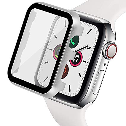 Ritastar Bumper for Apple Watch Screen Protector 40mm Protective Metal Cover Case,Bubble-Free,HD Clear High Responsive Screen,Ultra Thin PET Film,Max Coverage for iWatch Series 5 4 Women Men,Silver
