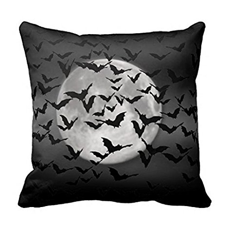 LANYE Bats and a Full Moon Square Decorative Throw Pillow Cover Cushion Case 18"