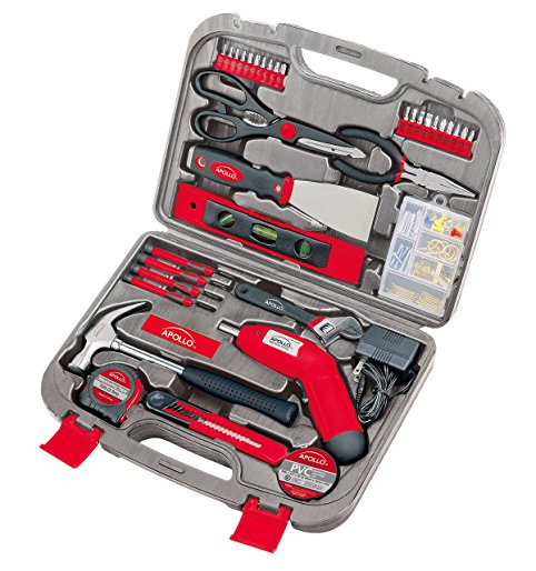 Apollo Tools DT0773 135 Piece Complete Household Tool Kit with 4.8 Volt Cordless Screwdriver and Most Useful Hand Tools and DIY accessories