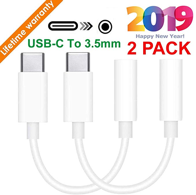 USB C to 3.5mm Headphone Adapter Earbuds Earphones Cable Plug and Play 2 Pack,Type C Aux Audio Dongle Compatible with iPad Pro 2018,Pixel 3/2/3XL/2XL and More Type-C Phone Carrier Cell Phones