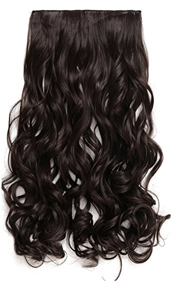 OneDor 20" Curly 3/4 Full Head Synthetic Hair Extensions Clip On/in Hairpieces 5 Clips 140g (4#-dark Brown)