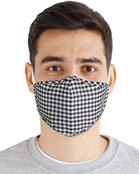 Fabric Face Mask Washable with Carbon Filter PM2.5 - Reusable Cloth Face Mask - Gingham Black-White [Single Pack]