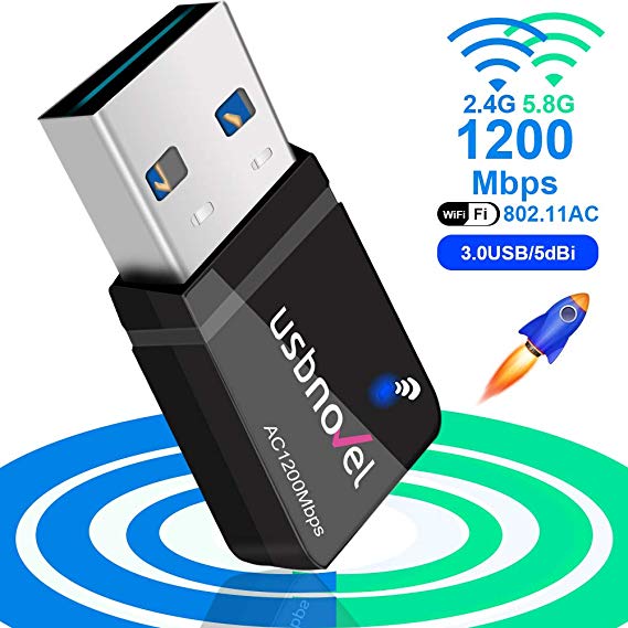WiFi Adapter for Gaming 1200Mbps,USB 3.0 Newtork Wireless Adapter 2.4G/5G 802.11ac WiFi dongle with 5dBi Antenna for PC/Desktop/Laptop Windows XP/Vista/7/8/10 Mac 10.6-10.15