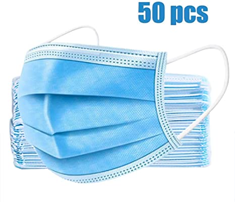 50pcs 3-Ply Disposable Face Mask Can be Used in Offices, Households Sensitive to Pets, and Crowded Places, with Elastic Earloop Random Color (Blue White)
