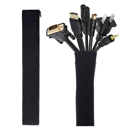 JOTO Cable Management Sleeve, JOTO Cord Management System for TV/Computer/Home Entertainment, 40 inch Flexible Cable Sleeve Wrap Cover Organizer (Black) -2 Piece