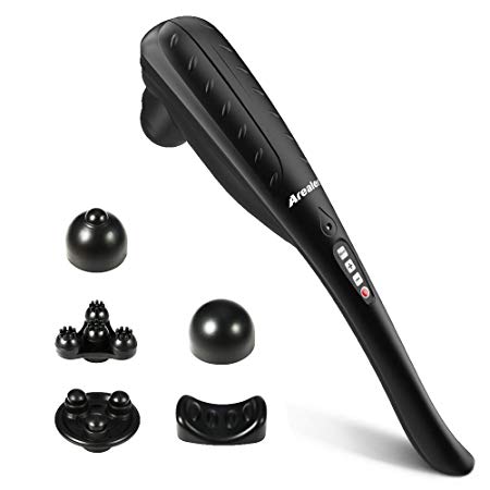 Arealer Cordless Handheld Massager Rechargeable Deep Tissue Percussion Massager with 5 Vibrating Types and 5 Speed Levels for Neck Shoulders Arm Back Waist Legs and Foot (Black)