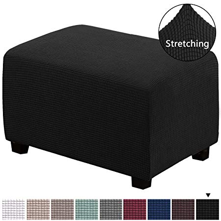 H.VERSAILTEX Stretch Rectangle Folding Storage Covers Ottoman Slipcovers Removable Footstool Protect Footrest Covers High Spandex Small Checks Jacquard Fabric(Oversized, Black)