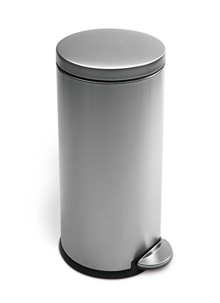 simplehuman 30L Round Step Can, Stainless Steel Trash Can, 30 L / 7.9 Gal