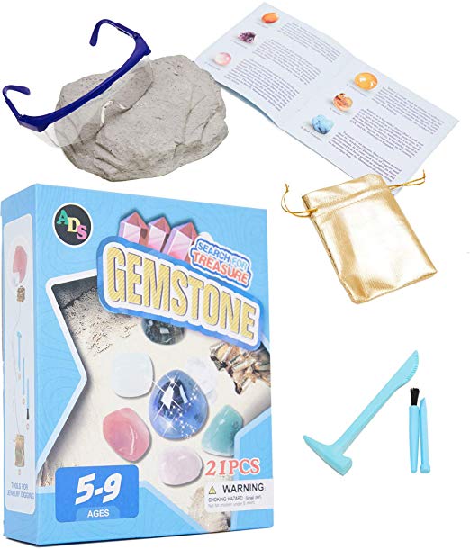 ADS Ultimate Mega Gem Dig Kit - Dig up 21 Real Gemstones | Great Science, Gemology, Mining Gift Kids, Boys Girls | Rocks, Minerals, Excavation Toys Including 1 Goggle