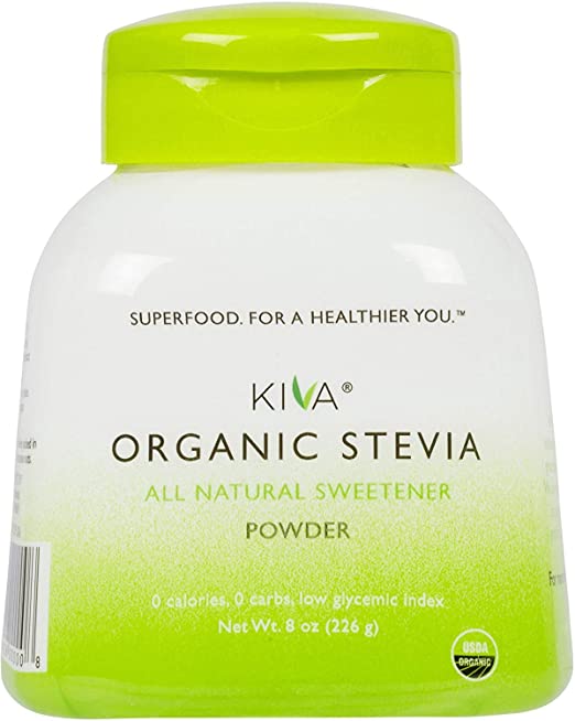 Kiva Organic Stevia Powder (Natural Sweetener - 398 Servings) - Non-GMO, Vegan, Zero-Calories- (Sugar Free, NO Aftertaste), 226 Grams Size