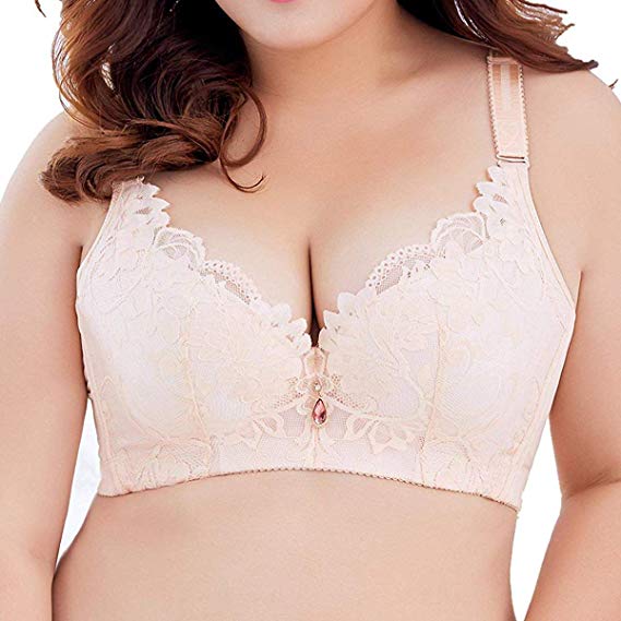 ToVii Push Up Bras for Women Plus Size Floral Lace Underwire Bra Soft Cup Everyday Bra
