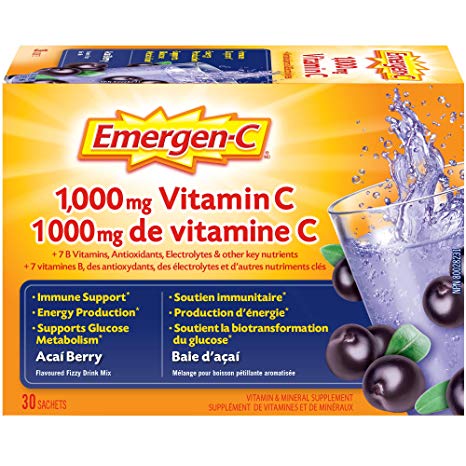 Emergen-C® Acai-Berry  (30 Count), 1000mg Vitamin C / Electrolytes / B Vitamins Mineral Supplement