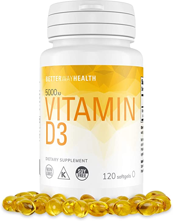 Better Way Health Vitamin D3 5,000 IU - High Potency, Supports Bone Health & Immune System - 120 Softgels of Vitamin D3 - Non-GMO, Soy Free