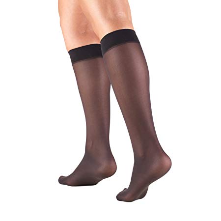 Truform Sheer Compression Stockings, 8-15 mmHg, Women's Knee High Length, 20 Denier, Black, X-Large