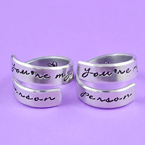 you're my person - Hand Stamped Aluminum Spiral Rings Set, Grey's Anatomy Inspired, Love And Friendship Ring, Sisters Best Friends BFF Gift, you are my person, Script Font