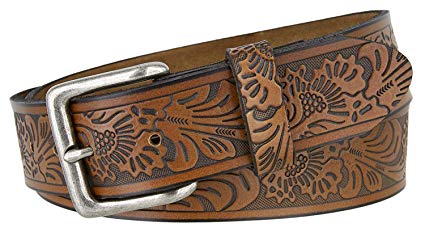 Square Buckle Floral Western Embossed Leather Belt
