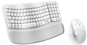 Logitech Lift Vertical Ergonomic Mouse with Wave Keys Wireless Ergonomic Keyboard with Cushioned Palm Rest - White