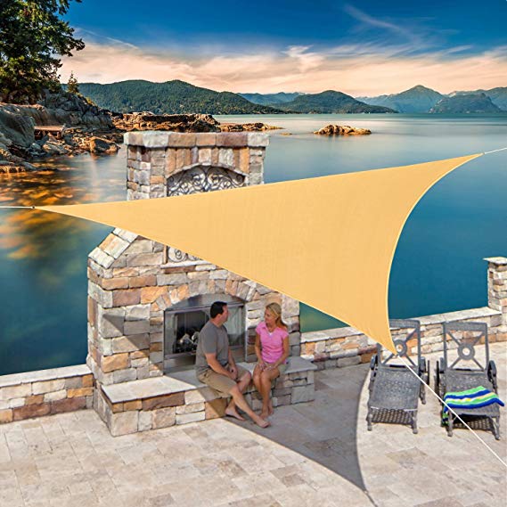 diig Outdoor Sun Shade Sail Canopy, 12' x 12' x 12' Triangle Shade Cloth Patio Cover - UV Resistant Sunshade Fabric Awning Shelter for Backyard Deck Carport Balcony (Sand Color)